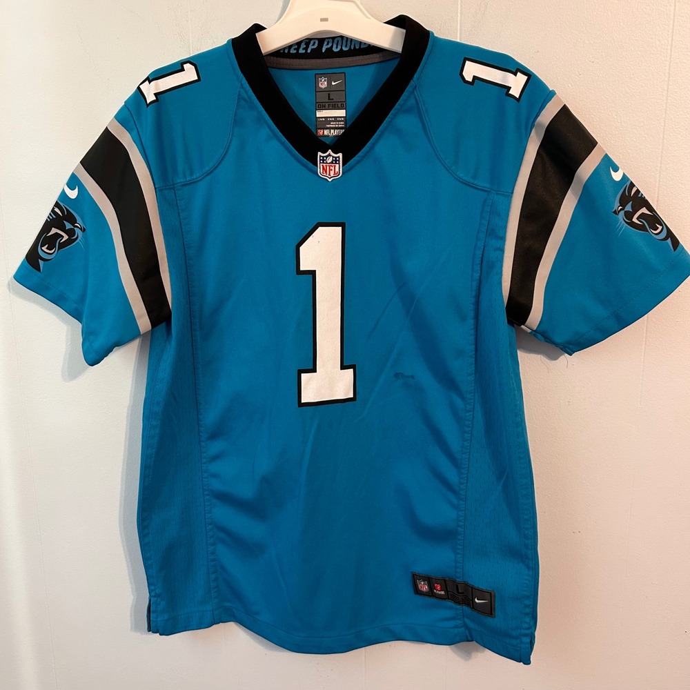 Nike Carolina Panthers Cam Newton 1 NFL Jersey Youth Large L 14/16 Blue On Field